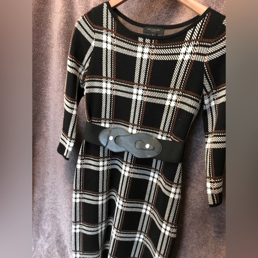 Knit Plaid Shift-Style Dress